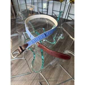 YRI Men's Embroidered Golf Belt Golfer Logo 1922 Sz 48 Blue‎ Canvas Leather